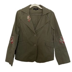 Kaktus Women's Khaki Green Embroidered Floral Blazer Style Jacket - Size S/M